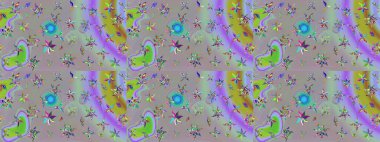 Raster hisseleri. Eskiz arkaplan modeli. Suluboya, elle çizilmiş. Gri üzerine çiçekler.