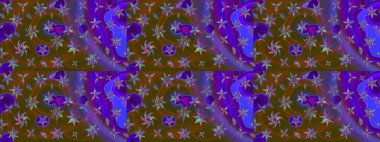 Raster Illustrasyon 'daki Çiçek Deseni' nin son moda çizimi. Düz Çiçek Elementleri Tasarımı. Renkli Yaz Temalı eskiz kalıbı. Kahverengi renkte çiçekler.