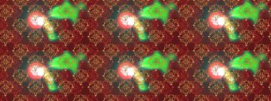 Kahverengi, yeşil ve kırmızı renklerde bahar çiçekleri. Raster illüstrasyonu. Çiçek ve yapraklı karalama şeklinde Raster çiçek deseni.