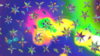 Mavi renkte etnik çiçeklerle süslenmiş zarif bir eskiz. Raster Çiçek İllüstrasyon Şirin Tekstil.