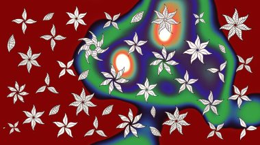 Kırmızı renkte çiçekler. Sevimli çiçek raster deseni. Düz Çiçek Elementleri Tasarımı. Renkli Yaz Teması çizim şablonu.