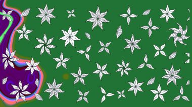 Düz Çiçek Elementleri Tasarım Raster illüstrasyonu. Yeşil renkli çiçekler. Renkli Bahar temalı eskiz kalıbı. Çiçekli çiçek deseni, suluboya..