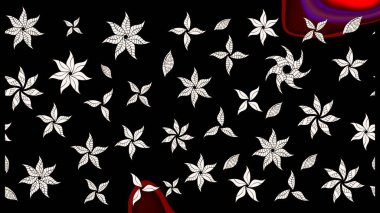 Raster - stok. Eskiz arkaplan modeli. Yapraklı çiçekler ve siyah renkli papatya çiçekleri..