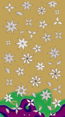 Renkli Bahar Teması eskiz kalıbı. Düz Çiçek Elementleri Tasarımı. Raster Modaya uygun kumaş deseni. Sarı renkli şirin çiçek deseni.