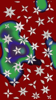 Çiçeksel çizim kalıbının yansıması. Vadinin çiçekleri kırmızı renklerde.