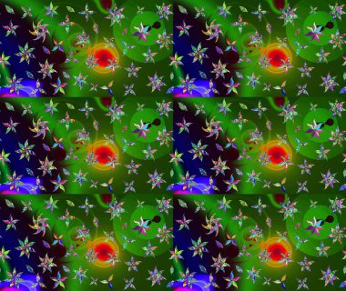 Küçük çiçekte hoş bir çiçek deseni var. Çiçeksel elementlerle süslenmiş zarif raster dokusu. Parlak çiçekli yeşil renkler üzerine soyut çizim deseni.