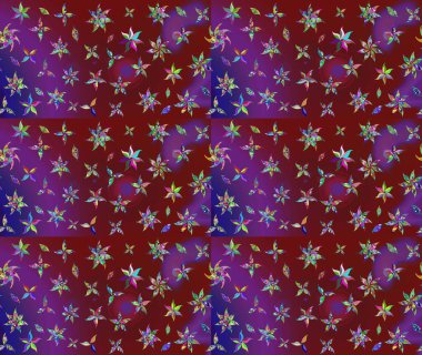 Raster illüstrasyonu. Çiçek ve yapraklı karalama şeklinde Raster çiçek deseni. Kibarca, bahar çiçekleri kırmızı renklerde.