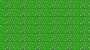 Düz Çiçek Elementleri Tasarımı. Raster illüstrasyonu. Renkli Bahar Teması eskiz kalıbı. Yeşil renkli çiçekler. Çiçek desenli çizim. Asya tekstil tarzında.