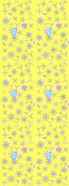 Bahar çiçekleri dallı desen, sarı renkler ve çiçek silueti. Raster deseni.