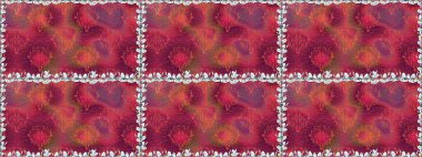 Düğün davetiyeleri için çiçek deseni, tebrik kartları, hatıra defteri, baskı, hediye paketi, imalat. Kırmızı çiçekli, suluboya, tasarım elementleri olan zarif, pürüzsüz bir desen. Düzenlenebilir.