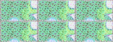 Raster illüstrasyonu. Mavi ve yeşil arka planda kelebek deseni var. Kumaş, kağıt, ambalaj kağıdı ve duvar kağıdı tasarımı için sevimli bir arkaplan.