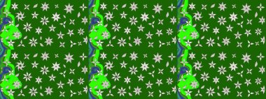 Çiçek buketleriyle klasik bir eskiz şekli. Raster illüstrasyonu. Yeşil renklerde.