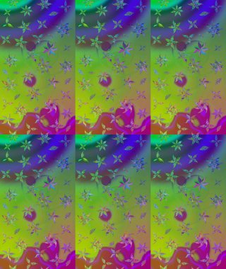 Raster illüstrasyonu. Şirin çiçek elementleri. Yeşil renkli çiçekler. Çizim.