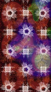 Soyut duvar kâğıdı, ambalaj dekorasyonu. Kışın sembolü, mutlu noeller, mutlu yeni yıl kutlaması Raster illüstrasyonu. Basit bir kar tanesi. Kahverengi, kırmızı ve mor renkler.