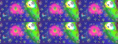 Renkli Bahar Teması eskiz kalıbı. Çiçek desenli eskiz. Mavi renkli çiçekler. Düz Çiçek Elementleri Tasarım Raster illüstrasyonu.