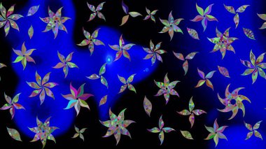 Mavi renkli çiçek desenli çizim. Suluboya tarzında mavi renkte çiçekler.