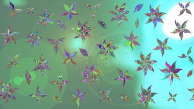 3D çiçekler, eskiz. Yeşil renklerde. Raster illüstrasyonu.