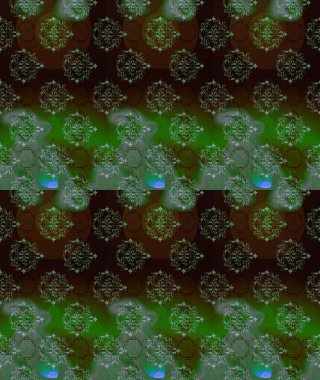 Yeşil, kahverengi ve siyah renkli bitkilerden oluşan parlak çiçekli çizim deseni.