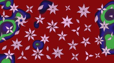 Asya tekstil tarzında. Düz Çiçek Elementleri Tasarımı. Kırmızı renkte çiçekler. Çiçek desenli çizim. Renkli Bahar Teması eskiz kalıbı. Raster illüstrasyonu.