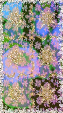 Davetiyeler, kartlar, web sayfası için Raster illüstrasyon. Altın desenli çiçek dekoru. Doğu tarzı element. Tarafsız renklerde altın element. Çizgi sanatı tasarım şablonu için sınırsız sınır.