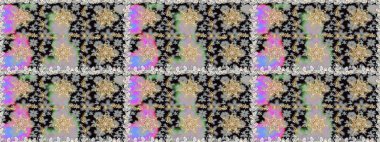 Kusursuz desenli altın elementler. Kart, duvar kağıdı, ambalaj ve tekstil için klasik tasarım. Gri renkli Royal retro. Altın şablon. Raster illüstrasyonu. Çiçeksel klasik doku.