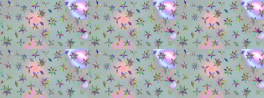 Robot resim. Şirin çiçek elementleri. Gri renkli çiçekler. Raster illüstrasyonu.