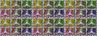 Raster - stok. Kusursuz bir arka plan modeli. Yapraklı çiçekler ve yeşil renkli papatya çiçekleri..