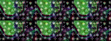 Raster illüstrasyonu. Yeşil ve siyah renkler. Noel ve yeni yıl moda baskıları için tatil tasarımı. Kar tanelerinin soyut arkaplanlı Noel deseni.