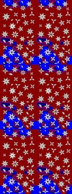 Kırmızı ve mavi renkte çiçekler. Düz Çiçek Elementleri Tasarımı. Renkli Yaz Temalı eskiz kalıbı. Raster illüstrasyonunda çiçek deseni çizimi.