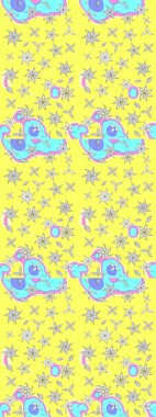 El çizimi, soyut ve süslü elementler. Sarı ve mavi renkler. Klasik çiçekler. Yaz çiçekleri teması. Suluboya resim taklit Raster illüstrasyonu.