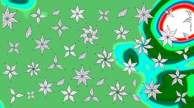 Çiçek desenli eskiz. Gömlek baskısı için çiçek boyası. Yeşil renkte çiçekler.