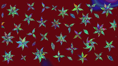 Raster illüstrasyonu. Kibarca, kırmızı renkte bahar çiçekleri. Çiçek ve yapraklı karalama şeklinde Raster çiçek deseni.