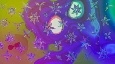 Varicoloet raster çizimi. Küçük çiçekteki sevimli çiçek deseni. Birçok menekşe soyut çiçekli tropikal çizim deseni.