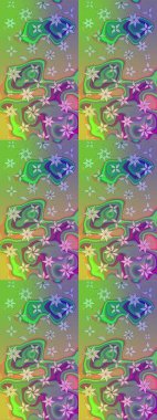 Kumaş desenli papatya çiçeği detayı. Yeşil ve nötr renkte çiçekler.