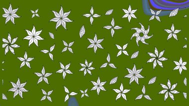 Raster deseni. Bahar çiçekleri dallı desen, yeşil renkler çiçekli siluet.