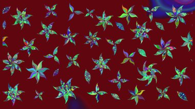 Raster illüstrasyonu. Kibarca, kırmızı renkte bahar çiçekleri. Çiçek ve yapraklı karalama şeklinde Raster çiçek deseni.