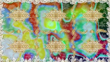 Raster illüstrasyonu. Oriental raster klasik nötr ve altın desenli. Kusursuz soyut arkaplan.