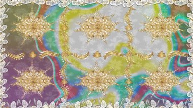 Altın elementli nötr renkler. Raster illüstrasyonu. Raster altın desen. Doğu tarzı arabesk. Kusursuz altın desenli bukleler..