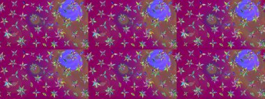 Suluboya çiçekli çiçek deseni. Raster illüstrasyonu. Mor renkli Asya tekstili.