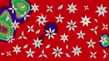 Renkli desenli eskiz deseni, kırmızı çiçekler ve dekoratif elementlerle. Raster illüstrasyonu. Eskiz geçmişi. Kumaş, tekstil, duvar kağıdı baskısı için. Antika retro tarzı.