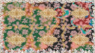 Klasik raster sarısı, kusursuz desen. Çiçek süsü kumaş deseni, cam, çiçek desenli metal bej rengi ve altın elementler..