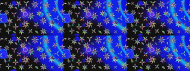 Çiçek desenli çizim. Raster illüstrasyonu. Asya tekstil tarzında. Güzel kumaş deseni. Renkli Bahar Teması eskiz kalıbı. Düz Çiçek Elementleri Tasarımı.