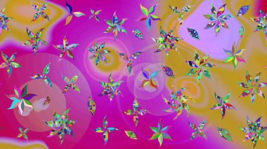 Düz Çiçek Elementleri Tasarımı. Renkli Yaz Temalı eskiz kalıbı. Mor renkte çiçekler. Raster illüstrasyonunda çiçek deseni çizimi.