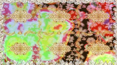 Tarafsız renklerde altın element. Damask arkaplanı tekerrür ediyor. Antika altın tekrarlanabilir duvar kağıdı. Barok tarzında altın çiçek süsü..