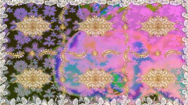 Doğulu stil, altın elementlerle altın rengi nötr renkte arabesk yapar. Raster altın desen. Kusursuz kıvırcık saçlar..