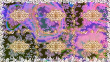 Dekoratif simetri arabesk. Raster illüstrasyonu. Tarafsız renklerde altın. Kusursuz ortaçağ çiçek deseni. Doğum günü, davetiye ya da afiş için tebrik kartı.