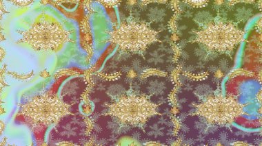 Raster geleneksel altın pürüzsüz deseni nötr renklerde. Barok tarzında kusursuz bir doğulu süsü..