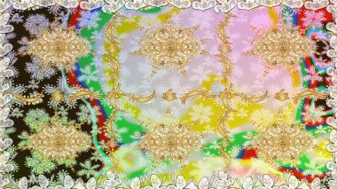 Damask pürüzsüz süsü. Geleneksel raster ve altın desen. Nötr renkler üzerinde klasik oryantal desen.