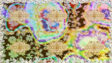 Raster altın desen. Raster illüstrasyonu. Altın elementli nötr renkler. Kusursuz altın desenli bukleler. Doğu tarzı arabesk.