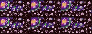 Çiçek desenli çizim. Raster illüstrasyonu. Raster illüstrasyonu. Kahverengi renkli çiçekler. Asya tekstil tarzında.